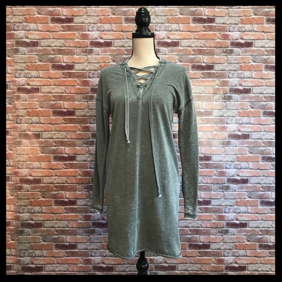 Altar'd State Dresses & Skirts - Altar’d State Lace Up Front Hooded Tunic/Dress